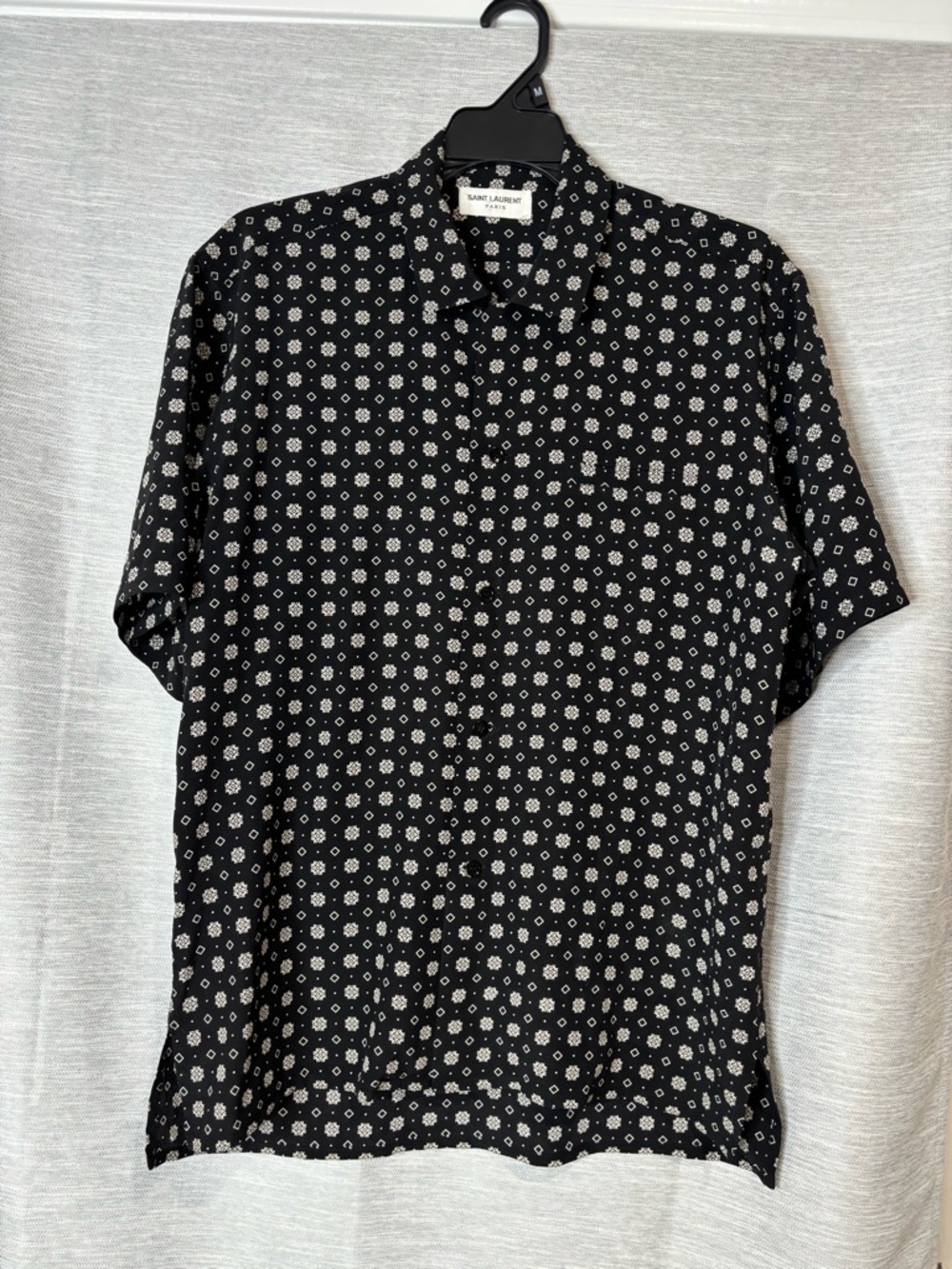 Saint Laurent Black & White Short-Sleeve Printed Button-Down Shirt
